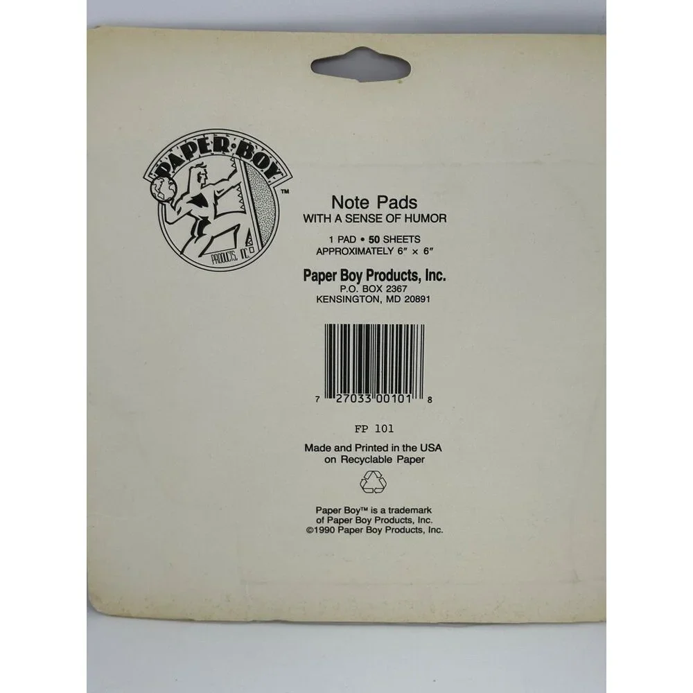 VTG 1990 Paper Boy On a Roll! Toilet Paper Notepad Sealed Novelty Stationery USA